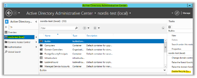 Active Directory Çöp Kutusunun Aktive Edilmesi